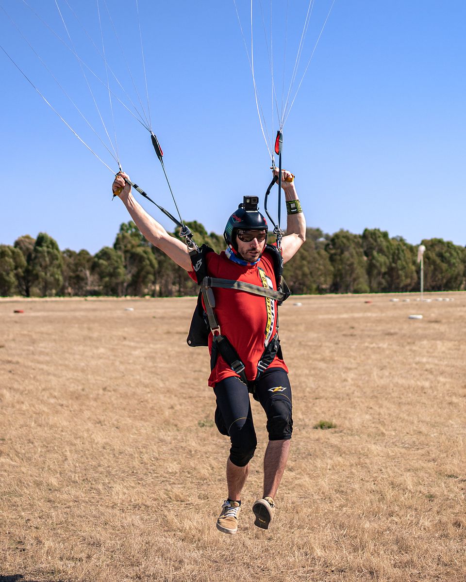 A jumper running out a landing on the drop zone