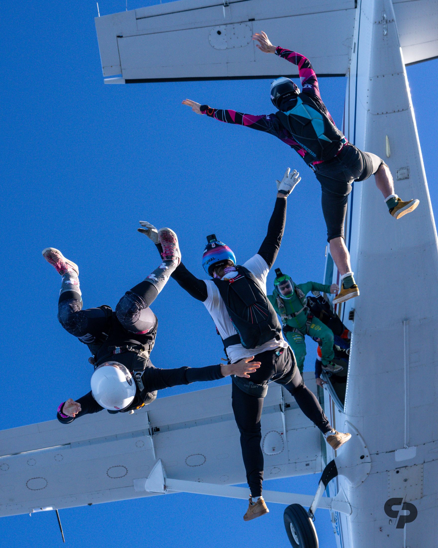 Flyers leaving the aircraft door